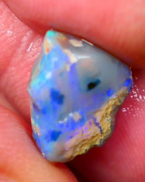 Lightning Ridge Dark Crystal Seam opal rough/rub 4.50cts Bright Blue/Green tones of fires to explore 14x11x5mm GMB-056