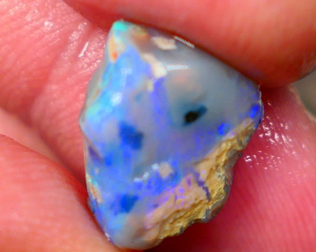 Lightning Ridge Dark Crystal Seam opal rough/rub 4.50cts Bright Blue/Green tones of fires to explore 14x11x5mm GMB-056