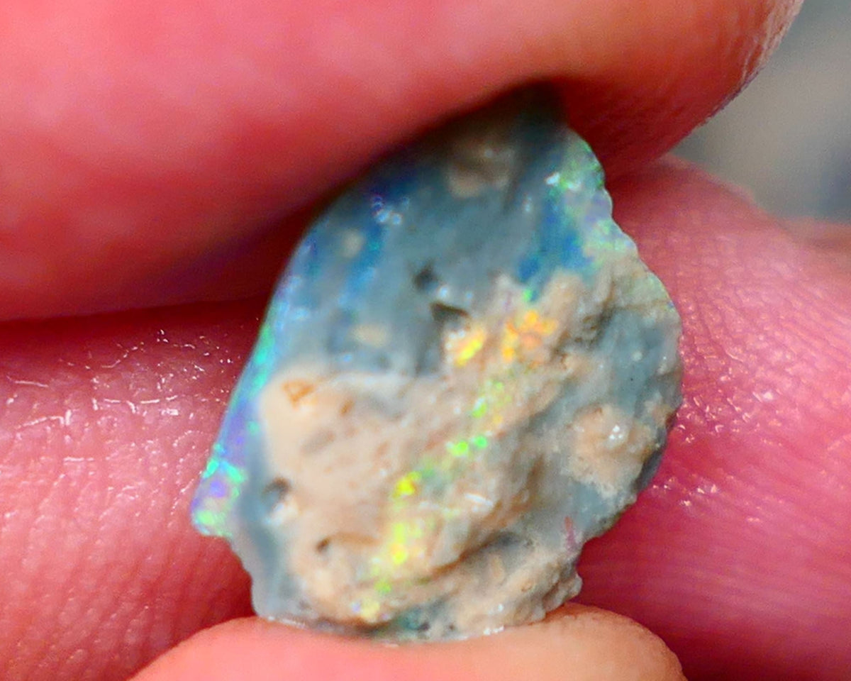 Lightning Ridge Crhystal Seam opal rough 1.90cts Cutters Select thin so suit inlay Bright Green/Yellow  dominant fires 12x12x2.5mm GMB-053