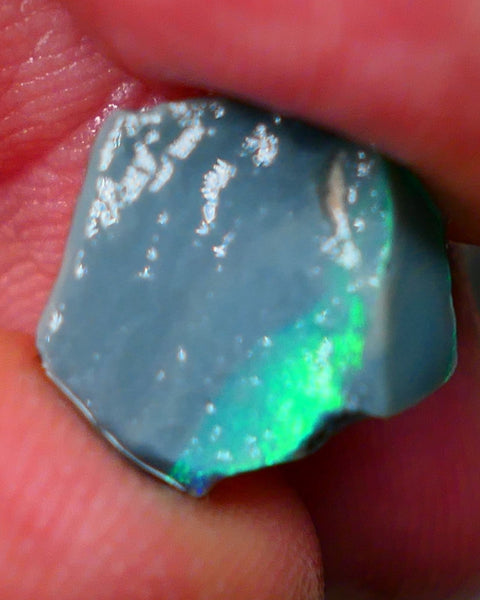 Lightning Ridge Black Seam opal rough 4.00cts Bright Green dominant multifires to cut 13x13x5mm  GMB-052