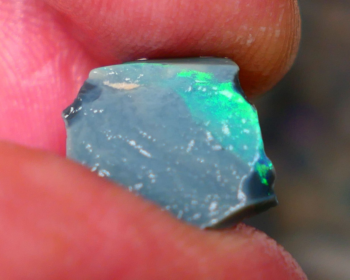 Lightning Ridge Black Seam opal rough 4.00cts Bright Green dominant multifires to cut 13x13x5mm  GMB-052