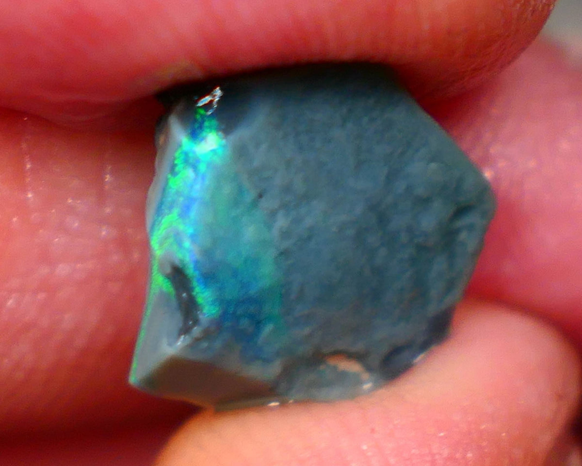 Lightning Ridge Black Seam opal rough 4.00cts Bright Green dominant multifires to cut 13x13x5mm  GMB-052