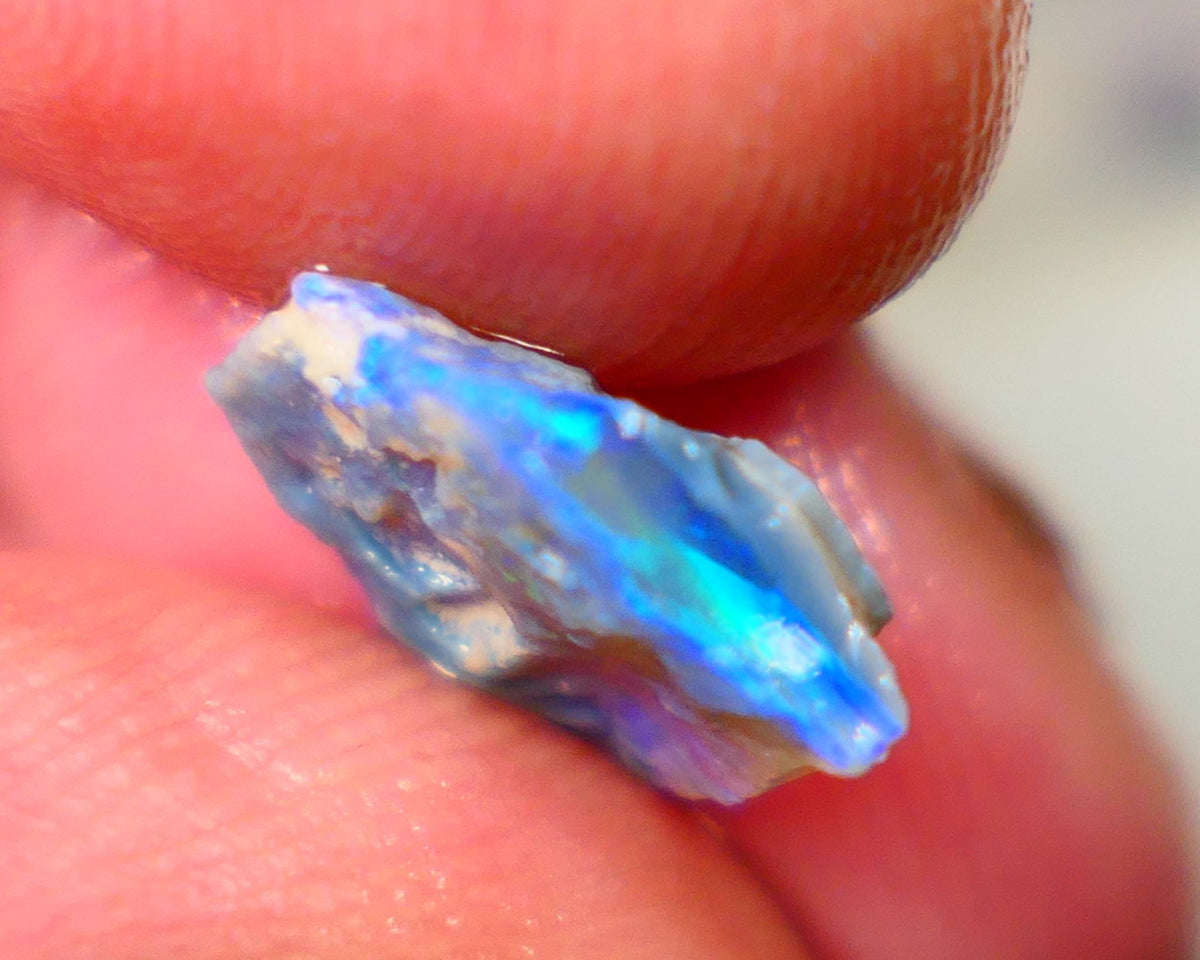 Mulga Small Gem Dark base seam opal rough 2.20cts Stunning Super Bright Electric Greens and Blues to cut 11x11x3mm GMB-014