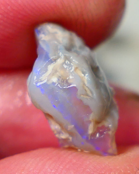 Lightning Ridge Crystal on Dark base half a knobby split opal rough 5.30cts Flat bar with Blue fires to expose 18x8x8mm GMB-046