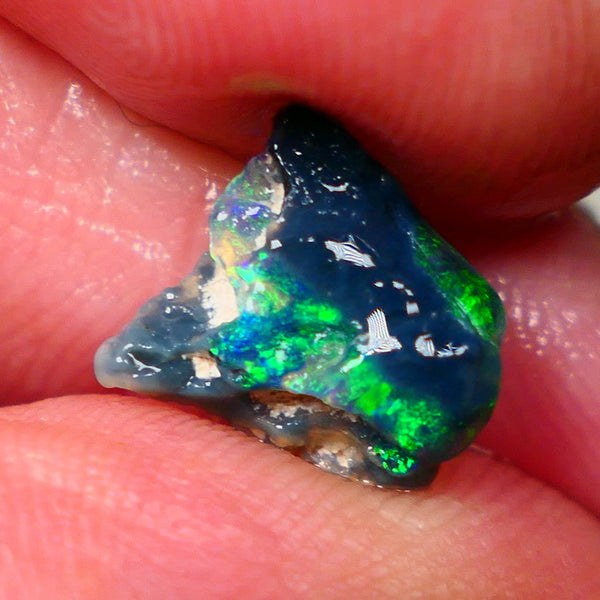 Lightning Ridge Black opal Fossil Rough 2.00cts Stunning Gorgeous Bright Green Dominant Multifires 11x10x4mm GMB-033