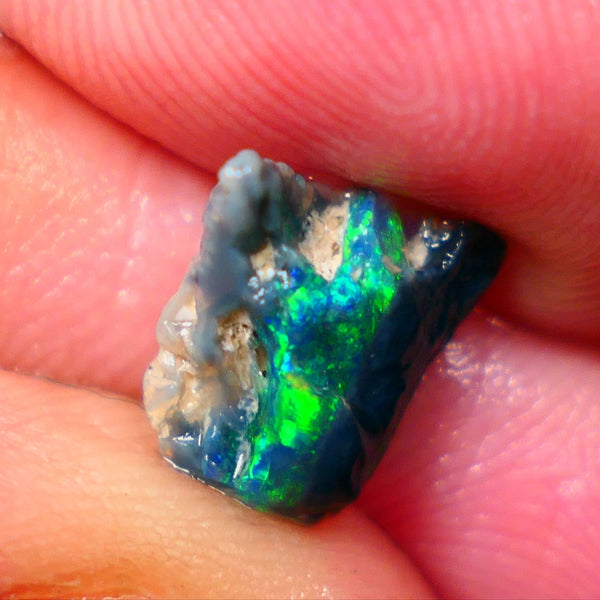 Lightning Ridge Black opal Fossil Rough 2.00cts Stunning Gorgeous Bright Green Dominant Multifires 11x10x4mm GMB-033