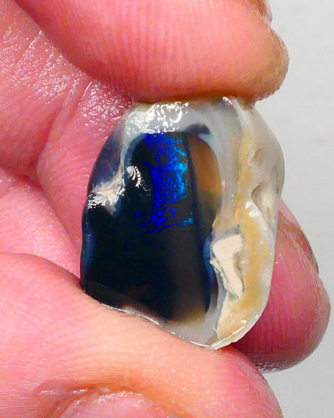 Lightning Ridge Black Crystal Knobby opal Split pair 27.50cts Bright Electric Blue/Green/Teal fires In 2 bars on thick one thin 17x14x12mm & 18x11x8mm NSW109