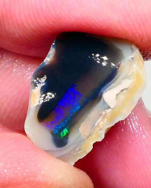 Lightning Ridge Black Crystal Knobby opal Split pair 27.50cts Bright Electric Blue/Green/Teal fires In 2 bars on thick one thin 17x14x12mm & 18x11x8mm NSW109