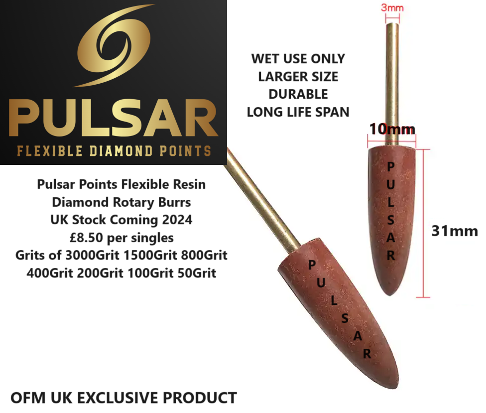 OFM'S PULSAR™ POINTS DIAMOND RESIN BURRS FOR DREMEL & ROTARY TOOLS 3MM SHAFT / SHANK SET OF 5 GRITS FROM 200GRIT - 3000GRIT