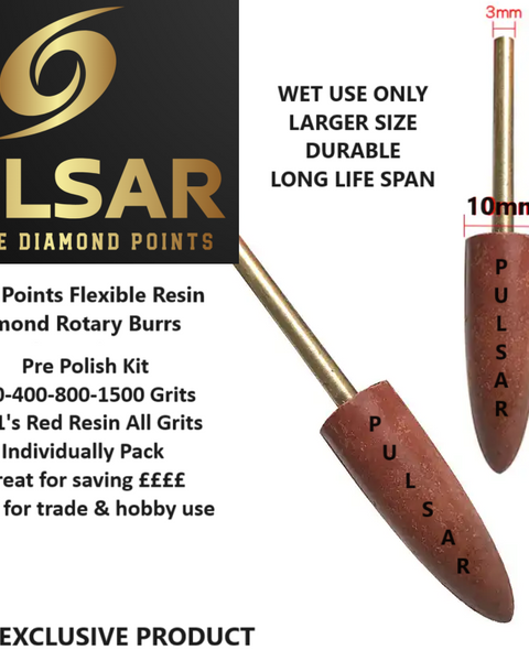 PULSAR DIAMOND™ RESIN TURBO POINTS™  LAPIDARY BURRS FOR DREMEL & ROTARY TOOLS 3MM SHAFT 4 PIECE SET 200-400-800-1500 GRITS AUCTION