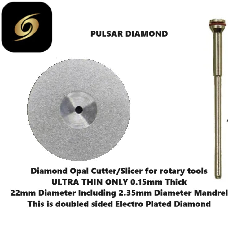 ULTRA THIN ONLY 0.15mm THICK Diamond Opal Cutting wheel Slicer cutter 22mm Diameter +FREE 2.35mm MANDREL fit dremel & other Multitools with 2.35mm fittings