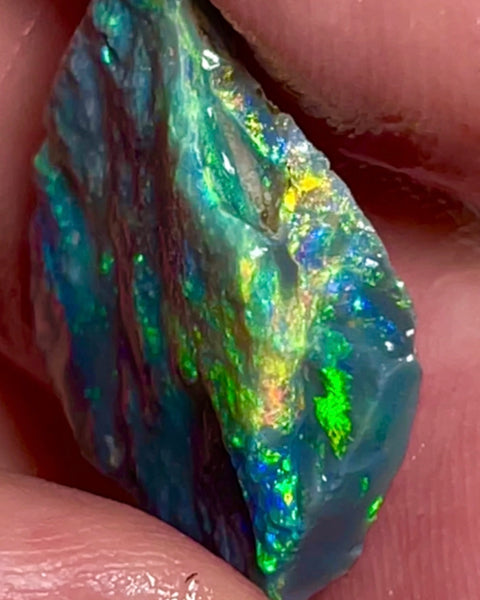 Cutters Select Dark base seam opal rough Green/Yellow/Blue/Orange Multifires 9.80cts Lightning Ridge Bright Vibrant Fires to Cut  22.00x 20.00x 3.00mm NEW943