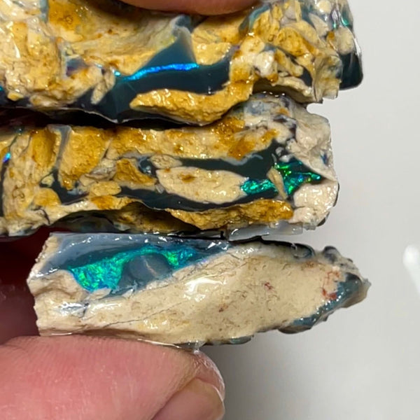 Lightning Ridge Big Sized Black Seam opals rough 95.00cts Showing bars to chase and explore 40x26x9 to 28x12x9 mm NSW080