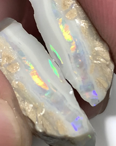 Lightning Ridge Rough Opal Grey /Crystal 25cts Cutters Candy® Exotic Seam Split Gem Grade packed with Super Bright Rainbow of fires in stunning bars 21x13x6mm & 15x12x7mm WST39