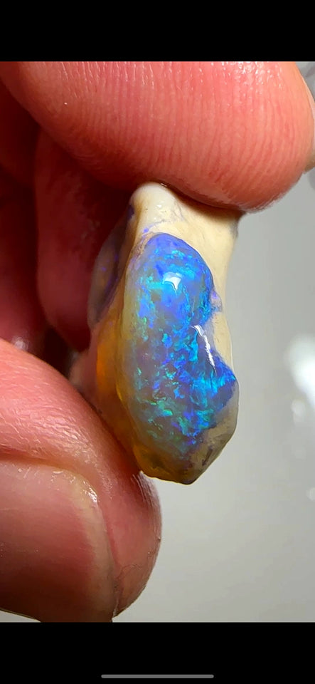 Lightning Ridge Rough Opal 15cts knobby formation Crystal on Dark base Gorgeous Bright Exposed fires showing in bars 22x20x7mm WAA87