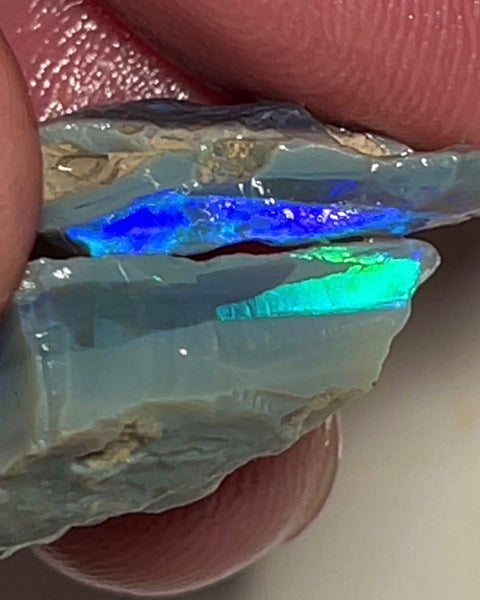 Lightning Ridge Rough Opal 16cts Pair Untouched Dark Base Seams Vivid Bright Multi colour fires to Cut / carve & polish 18x13x6mm & 20x11x5mm NSW004