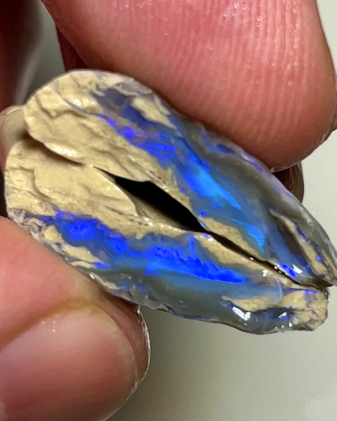 Lightning Ridge Rough Opal 27.5cts Stunning Dark Crystal Knobby Split with Vibrant Blues 27x18x7mm & 25x10x5mm WAD3