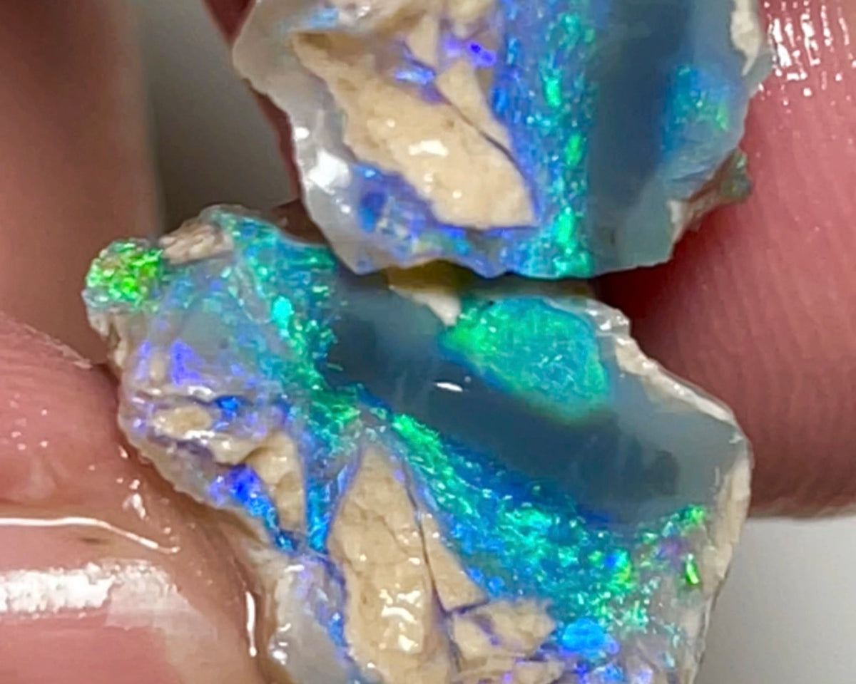 Lightning Ridge Dark Crystal base knobby opal rough Split 16.75cts Gorgeous Exotic Bright Greens & Blues to cut 17x14x10 & 11x8x5mm NSW093