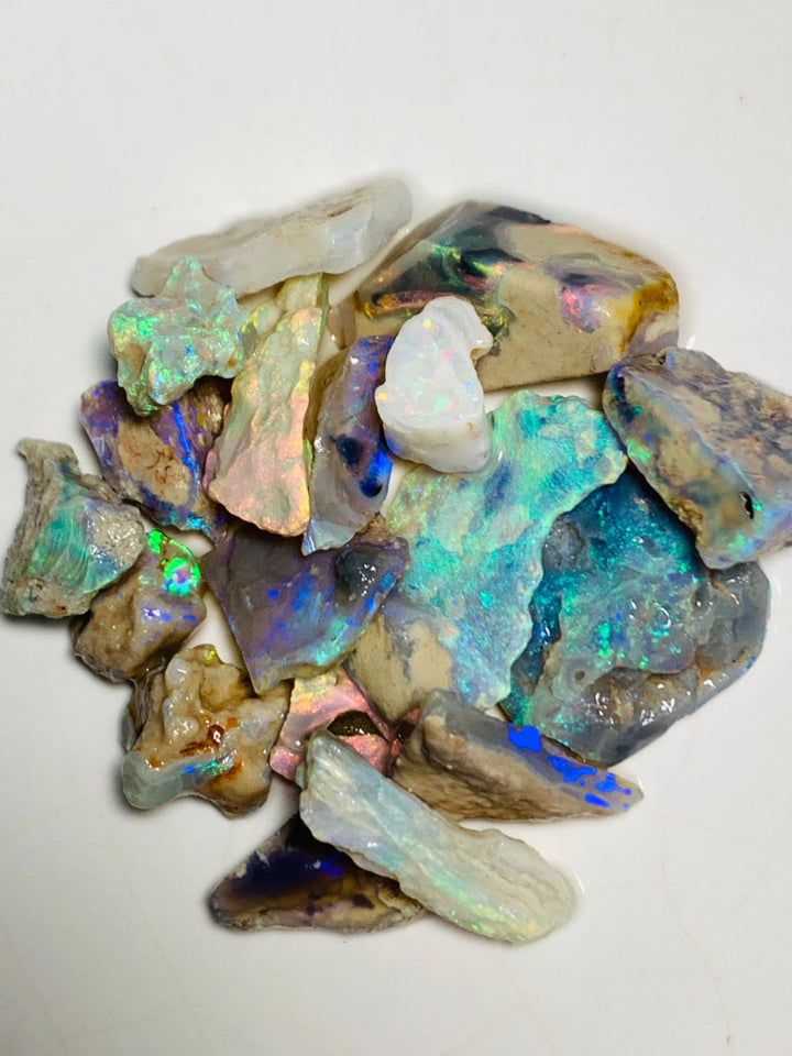 Australian Opal Rough n Rub Parcel Semi Black & Crystal From the Miners Bench® 94cts Bright Multifires 23x11x9mm to 11x9x6mm WSU56