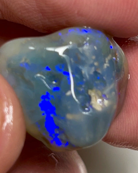 Lightning Ridge Rough Untouched Hand picked to cut & explore Semi Black knobby opal 25.00cts Bright Blue fires showing all around 20x18x12mm NSW135