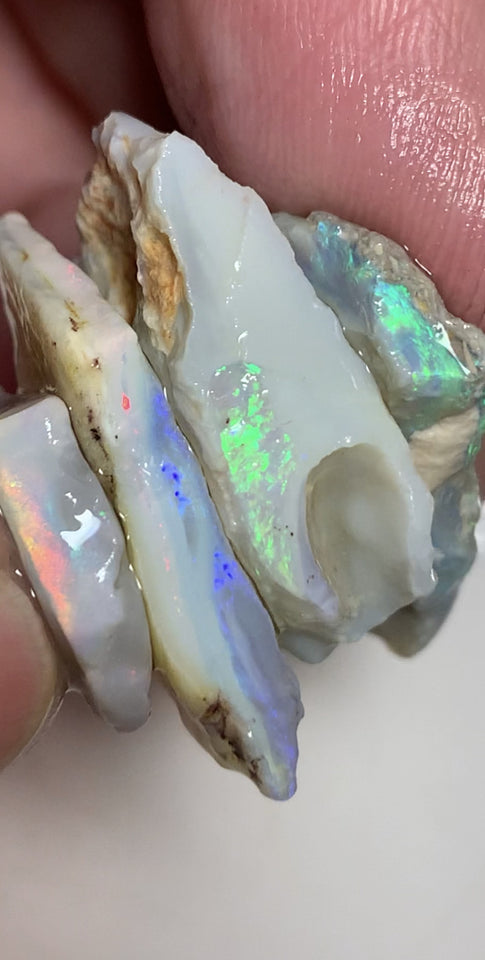 Lightning Ridge Rough Opal 63cts Semi Black Thick Seam stack Gorgeous Bright Fires/Multifires in bars 30x20x5mm to 22x18x4mm WSU01