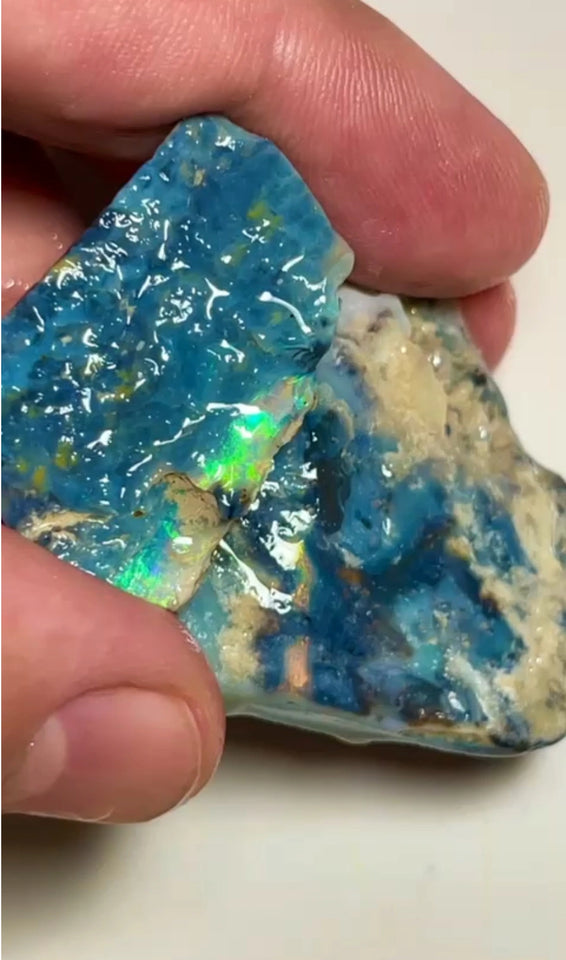 Huge Mulga® Dark Seam opal rough pair 149.75cts Wee Warra plains Greens/Blues with some Yellows Oranges Suit collections or gamble cut  45x43x12mm & 33x20x5mm NEW951