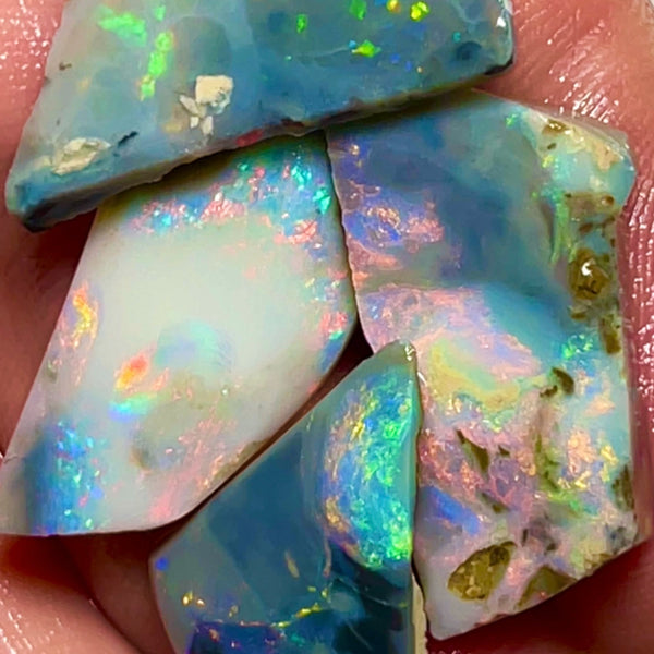 Lightning Ridge Seam opal rub/rough parcel 34.75cts Gorgeous exposed faces with Red/Pink dominant Multifires to Polish & Set 25x11x5mm to 20x14x2mm NEW968