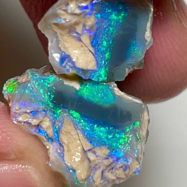 Lightning Ridge Dark Crystal base knobby opal rough Split 16.75cts Gorgeous Exotic Bright Greens & Blues to cut 17x14x10 & 11x8x5mm NSW093