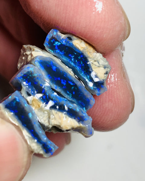 Lightning Ridge Rough Mulga® Black Crystal Opal Seam Splits  Cutters Candy® 19.4cts Exotic & Stunning Bright Cutters Gorgeous Blue fire in bars 15x13x4mm to 13x8x3mm WST71