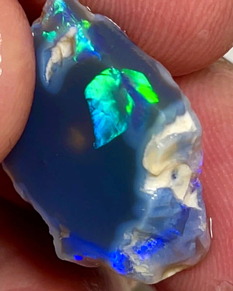 Lightning Ridge Opal Miners Bench® Black Base Seam Rough / Slice / Rub 11.5cts Bright Vibrant Blue Green & Yellow fires 22x15x6mm WAD34