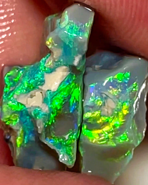 Lightning Ridge Rough Opal 11.75cts Dark base Seams Gorgeous Bright Multifires in bars to cut 23x13x6mm & 12x11x7mm WAC41