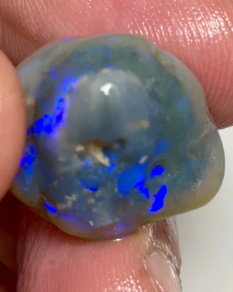 Lightning Ridge Rough Untouched Hand picked to cut & explore Semi Black knobby opal 25.00cts Bright Blue fires showing all around 20x18x12mm NSW135