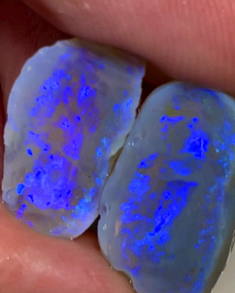 Lightning Ridge Rough Knobby Opal split pair 16.5cts Cutters Dark Stunning bright Blue fires to cut 20x9x7mm 18x10x9mm WAC17