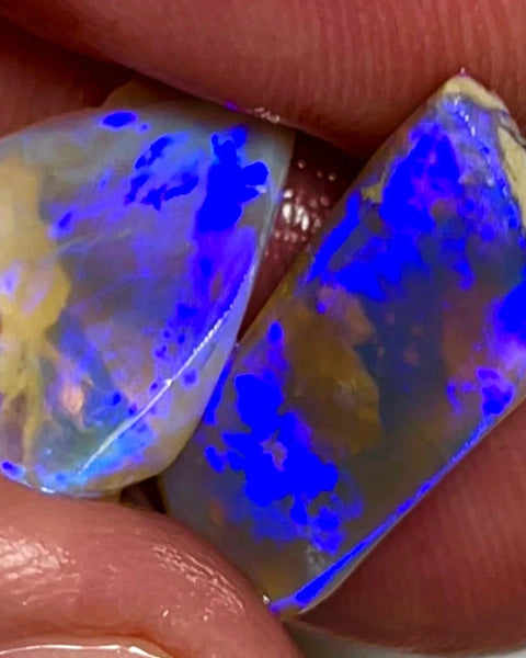 Lightning Ridge Opal Dark Crystal Seam Rough Rubs 12cts Gorgeous Display of Blues 18x9x7 & 13x11x5 mm WAE43