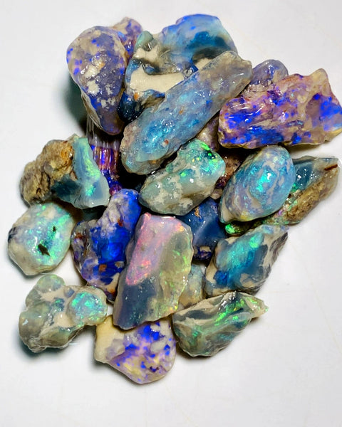 Lightning Ridge Rough Dark & Crystal Knobby Seams Opal Parcel 56cts Lots of Potential & Cutters Bright Multicolours 20x12x5mm to 7x6x5mm WAA36