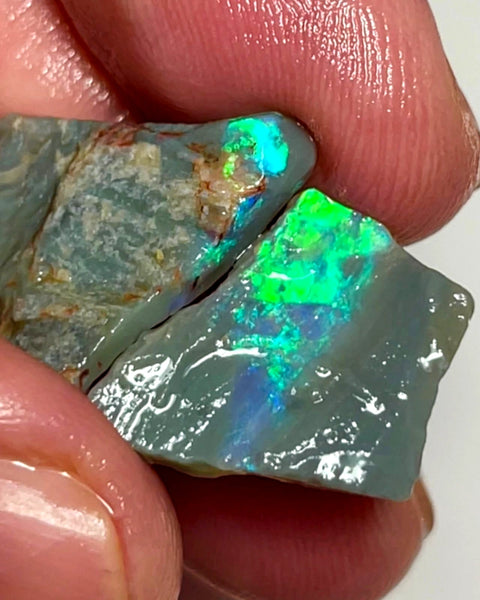 Lightning Ridge Opal Dark Base Seam Rough 10.5cts Gorgeous Green / blues fires to cut 20x16x3 & 17x16x3 mm WAE55