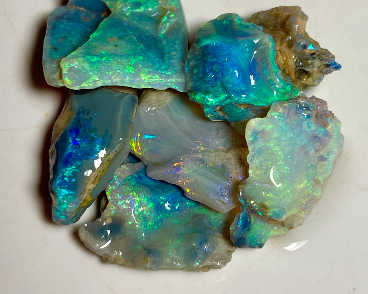 Lightning Ridge Cutters Dark Crystal Seam opal parcel 44.75cts Loaded with Bright Multicolours  packed with Potential  20x20x4mm to 20x12x6mm NEW949