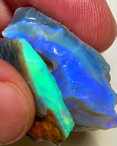 Lightning Ridge Rough Opal Pair Dark Base Seams 38cts Cutters High Grade Bright Fires / Multifires in bars 32x18x10mm & 24x20x4mm WAB71