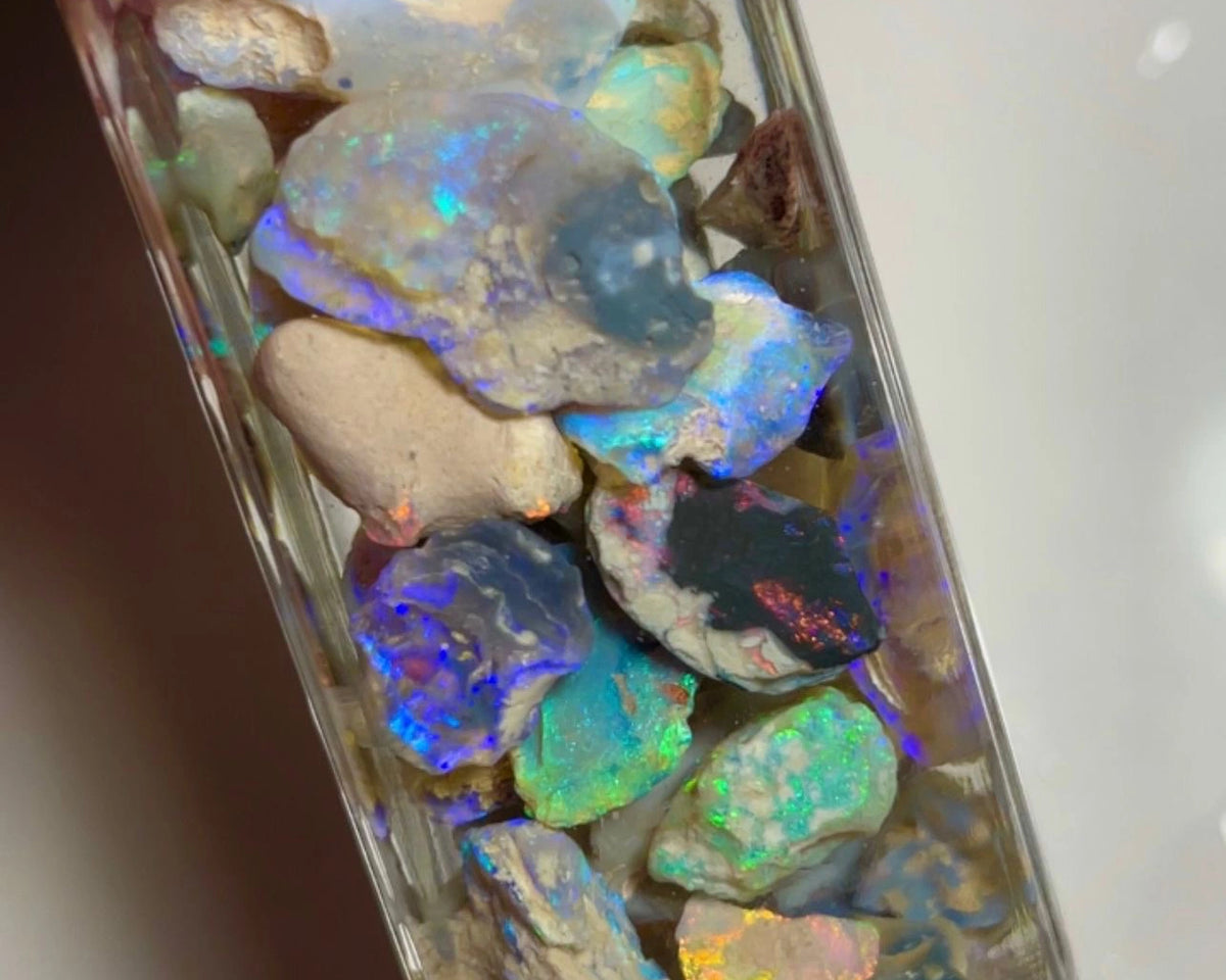 Lightning Ridge Rough Mixed Opal Parcel 135cts Lots of Potential Lots Bright Multi colours & bars 21x12x5mm to 12x9x7mm NSA023