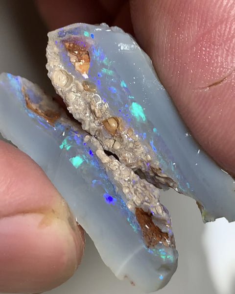 Lightning Ridge Rough Opal Semi Black 40cts Cutters Candy® Thick Seam split pair High Grade Stunning Bright Multifires in stunning bars 33x15x8mm & 30x12x10mm WST40