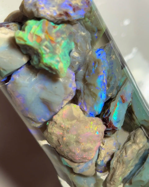 Lightning Ridge Multicolour knobby opal rough 219.00cts Lots of bars & Multicolours showing lots of potential 25x20x8mm to 9x8x4mm NEW933