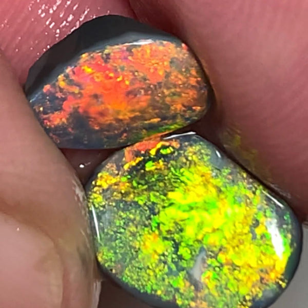 Lightning Ridge Rough / Rub Black opal Pair Miners Bench®  2.2cts Exotic Super Bright Vibrant & Vivid Multifires  11x8x1mm & 9x6x1mm WSU52