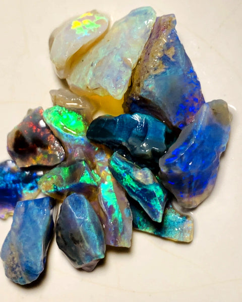 OPAL MONTH SPECIAL Lightning Ridge Little Rough Candy Opal Parcel 25cts Black Dark & Crystal Bright Stunning colourful material to cut 12x7x5mm to 5x4x3mm WSZ94