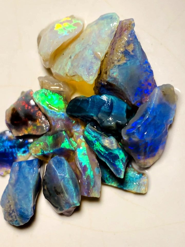 OPAL MONTH SPECIAL Lightning Ridge Little Rough Candy Opal Parcel 25cts Black Dark & Crystal Bright Stunning colourful material to cut 12x7x5mm to 5x4x3mm WSZ94