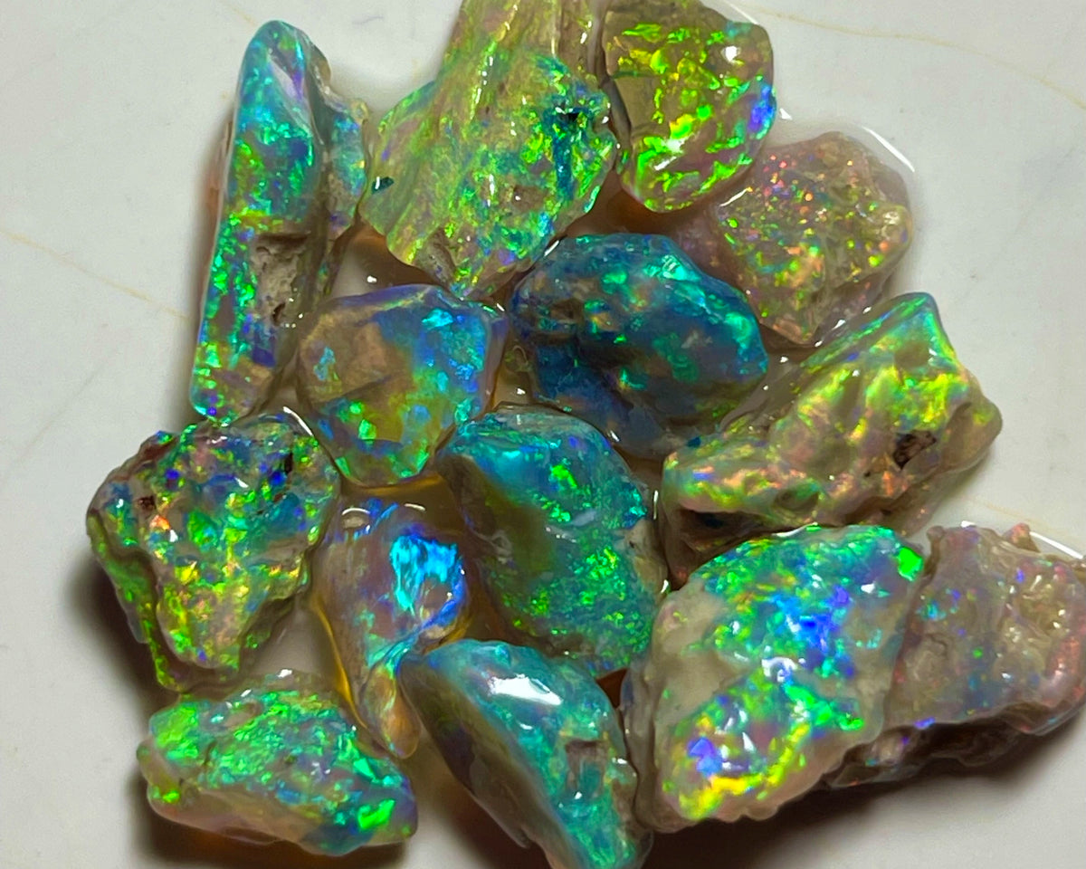 Cutters Knobby opal rough Candy 29.75cts Ultra Bright & Vibrant Blingy Yellow Dominant Multifires to Cut  12x7x5mm to 6x5x2mm NEW944