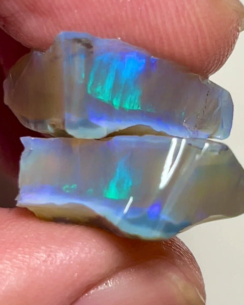 Coober Pedy Dark Crystal Seam opal rough split pair 30.00cts Green./Blue sun flashes 24x15x6mm & 20x18x5mm NSW186