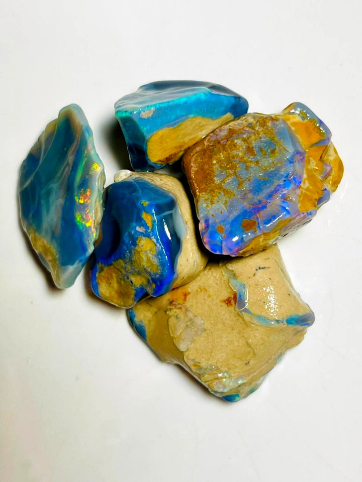 Lightning Ridge Rough Dark Seam Opal formation Parcel 155cts Lots of Potential & Cutters Lots Bright colours & bars 27x22x10mm to 20x12x8mm WAB36