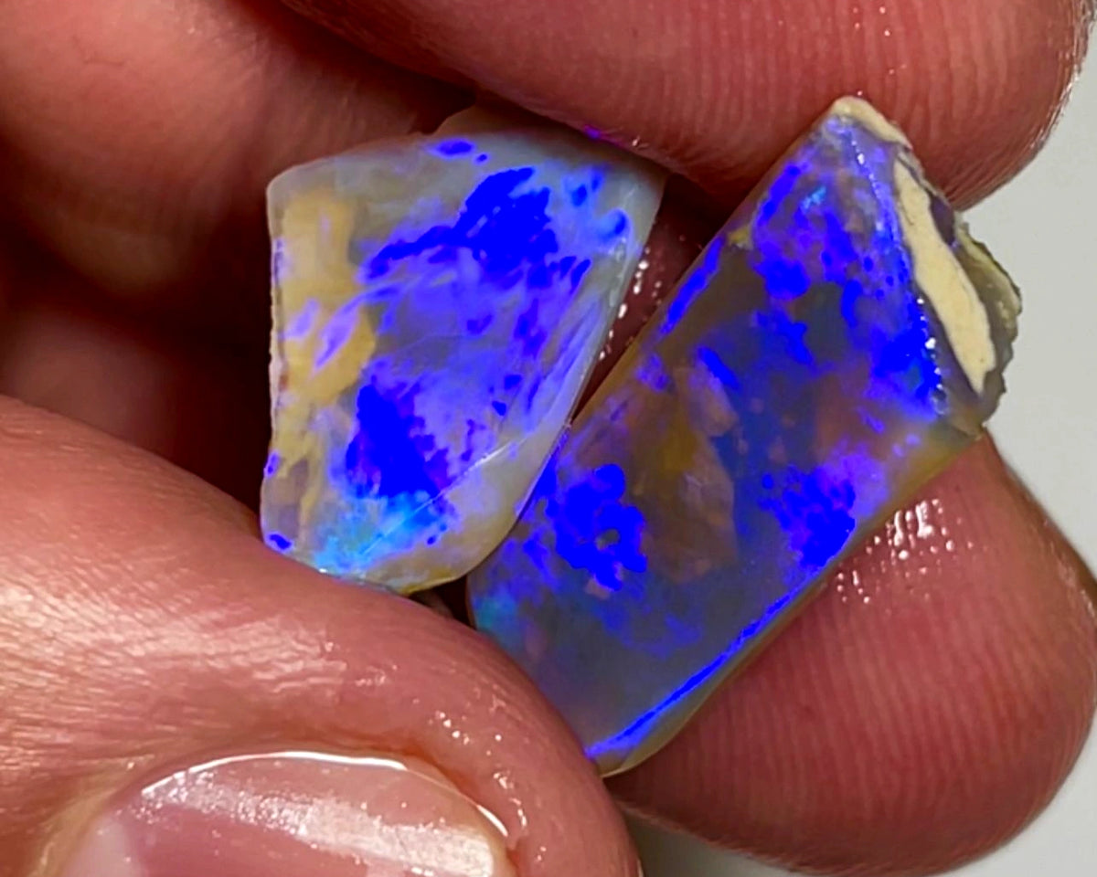 Lightning Ridge Opal Dark Crystal Seam Rough Rubs 12cts Gorgeous Display of Blues 18x9x7 & 13x11x5 mm WAE43