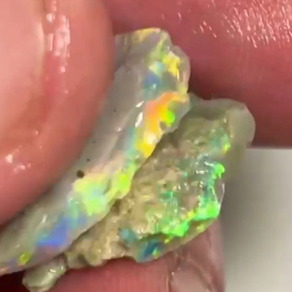 Allawah Knobby opal rough pair to cut 15.75cts Gorgeous Bright Yellow/Green/Orange dominant fires in highly visible bars 22x17x3mm & 19x13x3 mm NEW952