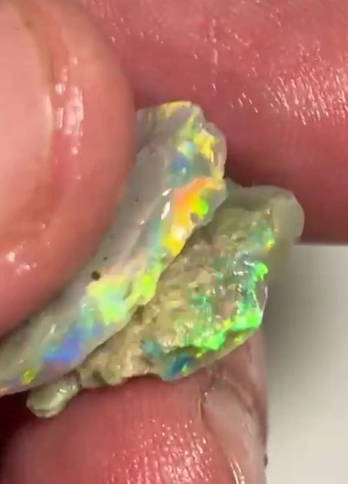 Allawah Knobby opal rough pair to cut 15.75cts Gorgeous Bright Yellow/Green/Orange dominant fires in highly visible bars 22x17x3mm & 19x13x3 mm NEW952